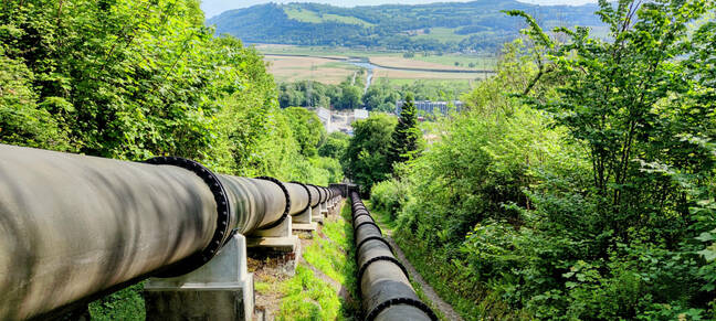 The pipeline carrying water from Cowlyd and Coedty to the Dolgarrog power station today